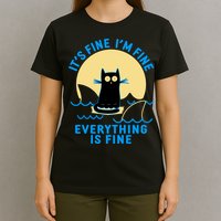 Funny It's Fine I'm Fine Everything Is Fine Shark Cat T-Shirt