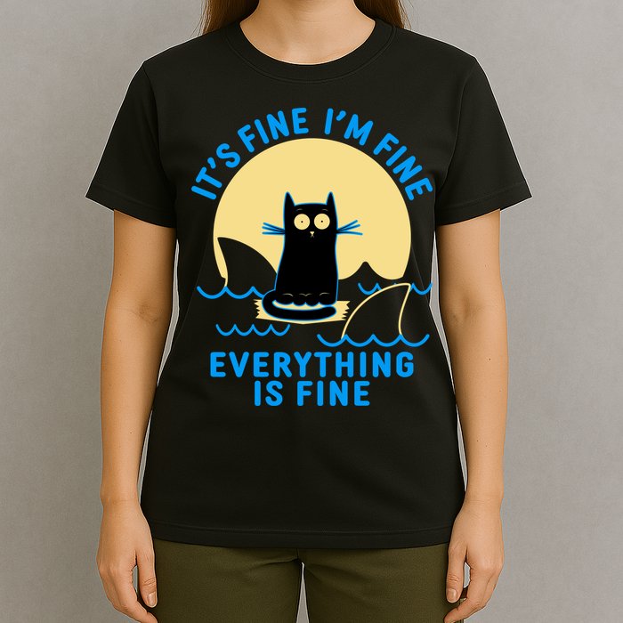 Funny It's Fine I'm Fine Everything Is Fine Shark Cat T-Shirt
