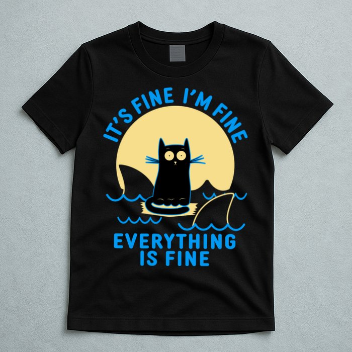 Funny It's Fine I'm Fine Everything Is Fine Shark Cat T-Shirt