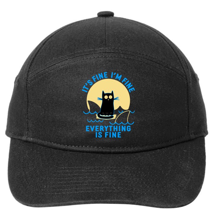 Funny It's Fine I'm Fine Everything Is Fine Shark Cat 7-Panel Snapback Hat