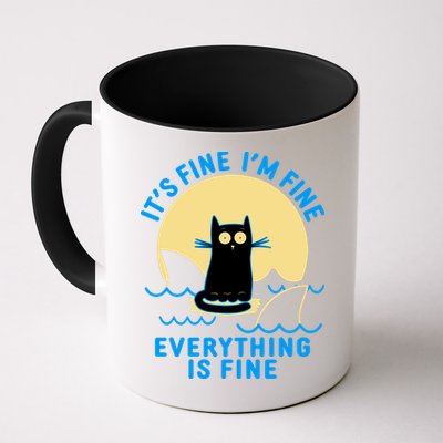 Funny It's Fine I'm Fine Everything Is Fine Shark Cat Mug