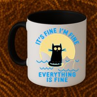 Funny It's Fine I'm Fine Everything Is Fine Shark Cat Mug