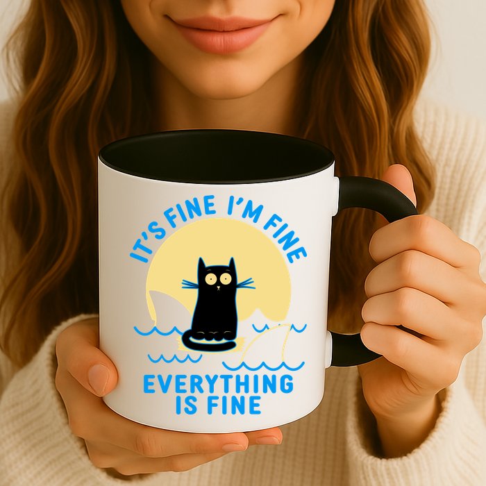 Funny It's Fine I'm Fine Everything Is Fine Shark Cat Mug