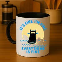 Funny It's Fine I'm Fine Everything Is Fine Shark Cat Mug