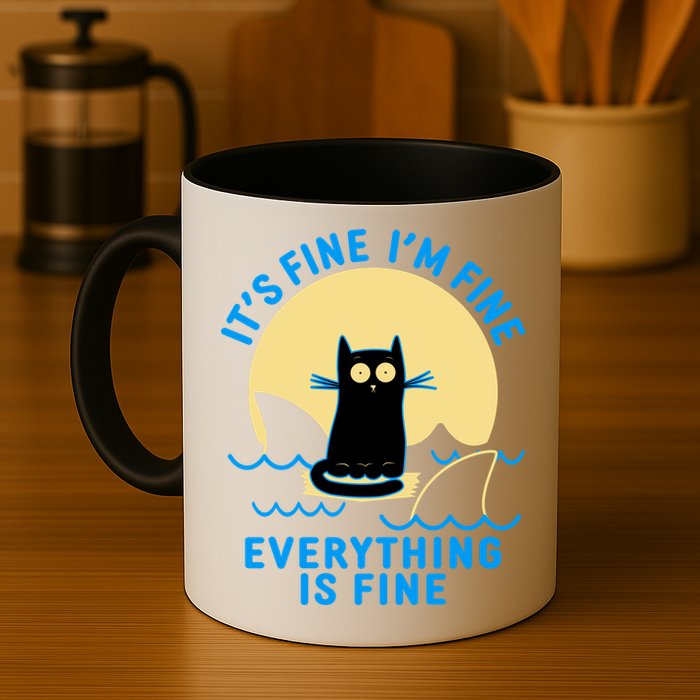 Funny It's Fine I'm Fine Everything Is Fine Shark Cat Mug