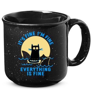 Funny It's Fine I'm Fine Everything Is Fine Shark Cat 15oz Campfire Ceramic Mug