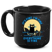 Funny It's Fine I'm Fine Everything Is Fine Shark Cat 15oz Campfire Ceramic Mug