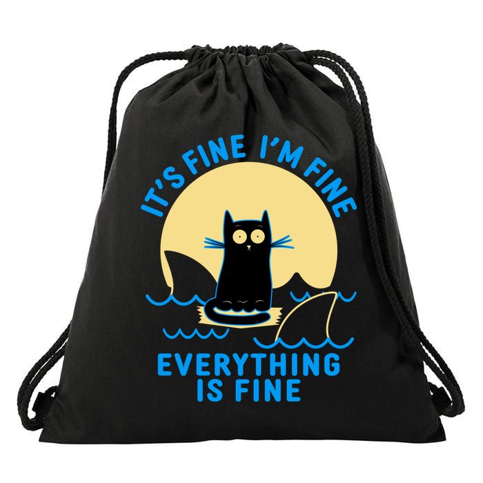 Funny It's Fine I'm Fine Everything Is Fine Shark Cat Drawstring Bag