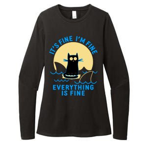 Funny It's Fine I'm Fine Everything Is Fine Shark Cat Womens CVC Long Sleeve Shirt