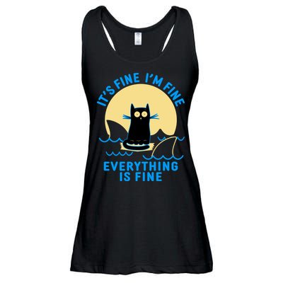 Funny It's Fine I'm Fine Everything Is Fine Shark Cat Ladies Essential Flowy Tank