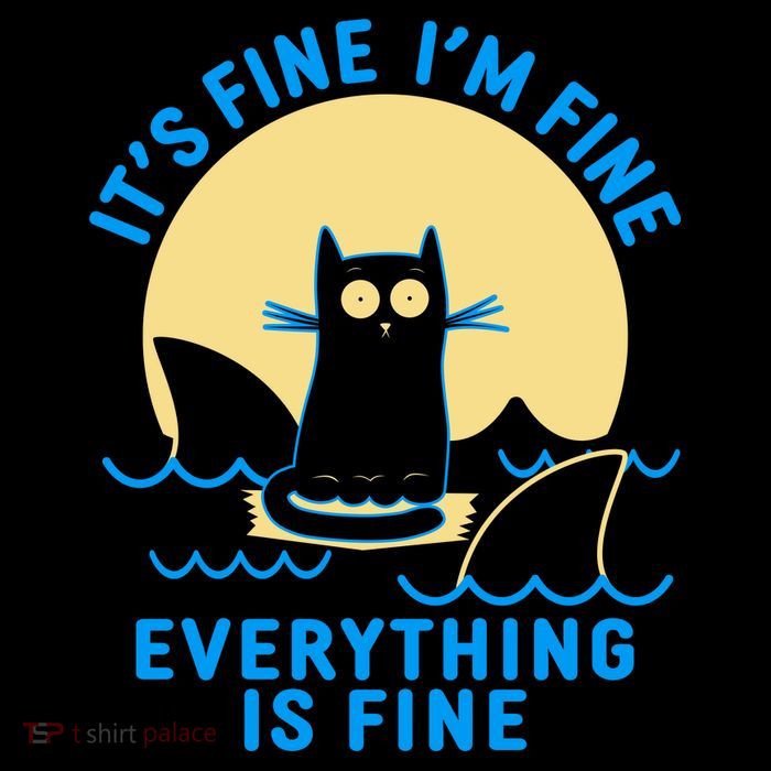 Funny It's Fine I'm Fine Everything Is Fine Shark Cat Flatbill Hat