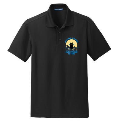 Funny It's Fine I'm Fine Everything Is Fine Shark Cat Dry Zone Grid Polo