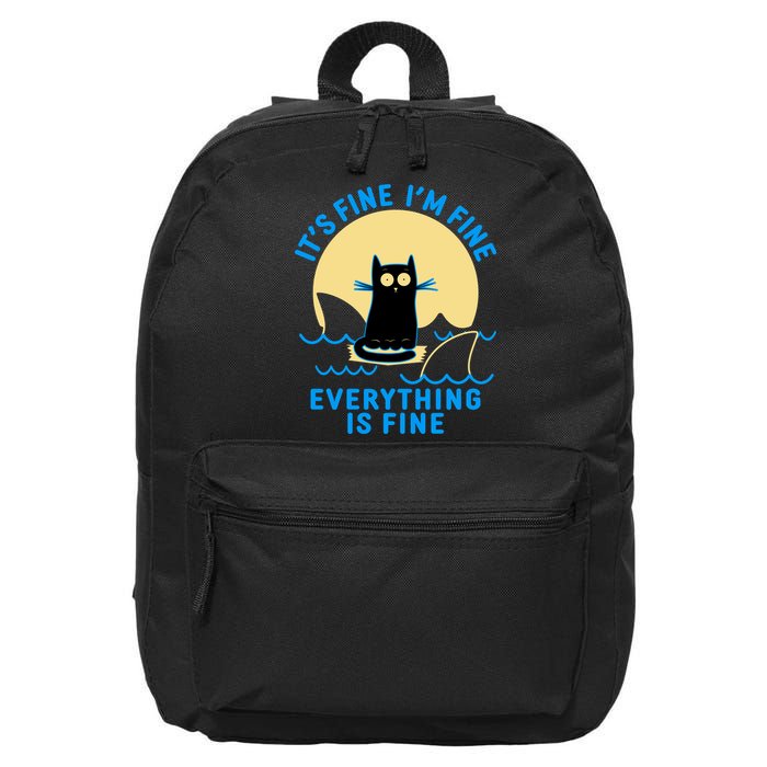Funny It's Fine I'm Fine Everything Is Fine Shark Cat 16 in Basic Backpack