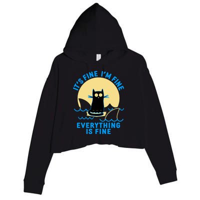 Funny It's Fine I'm Fine Everything Is Fine Shark Cat Crop Fleece Hoodie