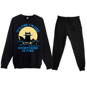 Funny It's Fine I'm Fine Everything Is Fine Shark Cat Premium Crewneck Sweatsuit Set