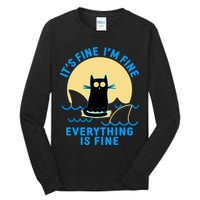 Funny It's Fine I'm Fine Everything Is Fine Shark Cat Tall Long Sleeve T-Shirt