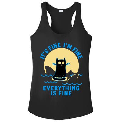 Funny It's Fine I'm Fine Everything Is Fine Shark Cat Ladies PosiCharge Competitor Racerback Tank