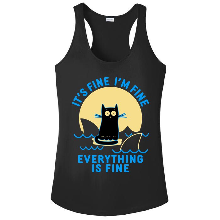 Funny It's Fine I'm Fine Everything Is Fine Shark Cat Ladies PosiCharge Competitor Racerback Tank