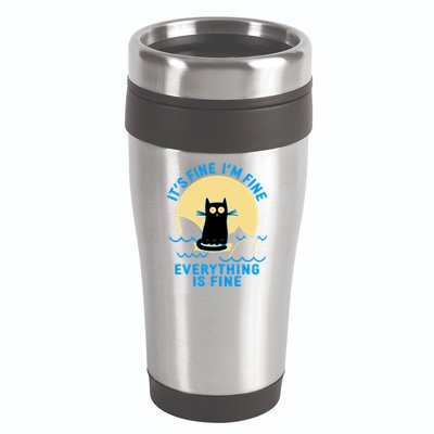 Funny It's Fine I'm Fine Everything Is Fine Shark Cat 16oz Travel Tumbler