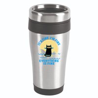 Funny It's Fine I'm Fine Everything Is Fine Shark Cat 16oz Travel Tumbler