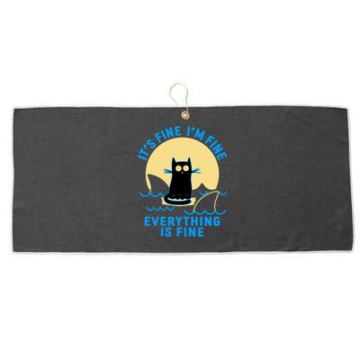 Funny It's Fine I'm Fine Everything Is Fine Shark Cat Large Microfiber Waffle Golf Towel