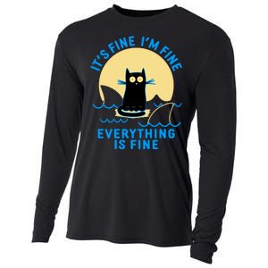 Funny It's Fine I'm Fine Everything Is Fine Shark Cat Cooling Performance Long Sleeve Crew