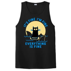 Funny It's Fine I'm Fine Everything Is Fine Shark Cat PosiCharge Competitor Tank