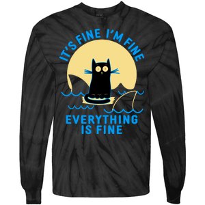 Funny It's Fine I'm Fine Everything Is Fine Shark Cat Tie-Dye Long Sleeve Shirt