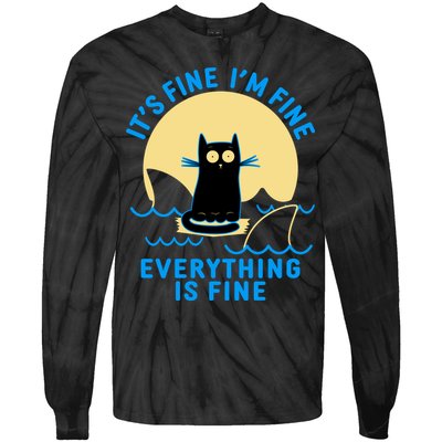 Funny It's Fine I'm Fine Everything Is Fine Shark Cat Tie-Dye Long Sleeve Shirt