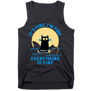 Funny It's Fine I'm Fine Everything Is Fine Shark Cat Tank Top