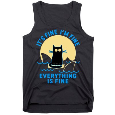 Funny It's Fine I'm Fine Everything Is Fine Shark Cat Tank Top