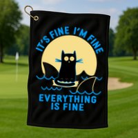 Funny It's Fine I'm Fine Everything Is Fine Shark Cat Golf Towel