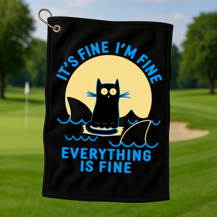 Funny It's Fine I'm Fine Everything Is Fine Shark Cat Golf Towel