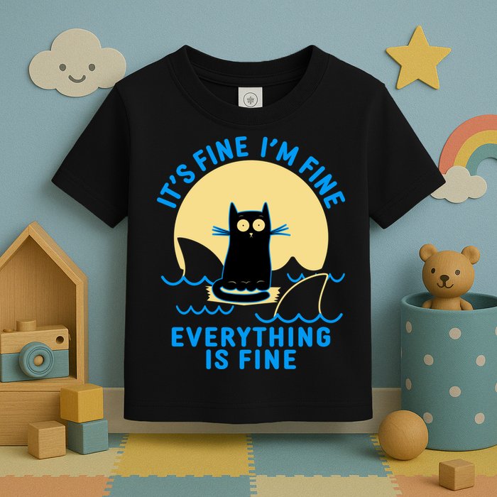 Funny It's Fine I'm Fine Everything Is Fine Shark Cat Toddler T-Shirt