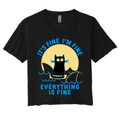 Funny It's Fine I'm Fine Everything Is Fine Shark Cat Crop Top