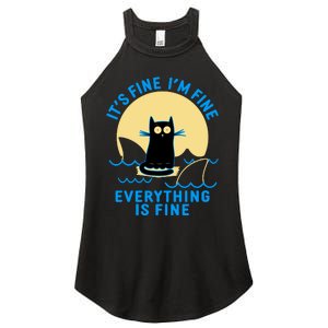 Funny It's Fine I'm Fine Everything Is Fine Shark Cat Women's Perfect Tri Rocker Tank