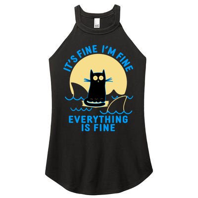 Funny It's Fine I'm Fine Everything Is Fine Shark Cat Women's Perfect Tri Rocker Tank