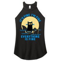 Funny It's Fine I'm Fine Everything Is Fine Shark Cat Women's Perfect Tri Rocker Tank