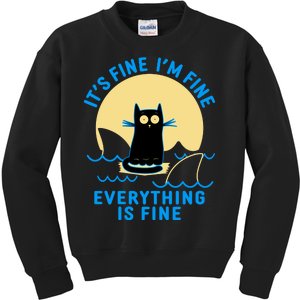 Funny It's Fine I'm Fine Everything Is Fine Shark Cat Kids Sweatshirt