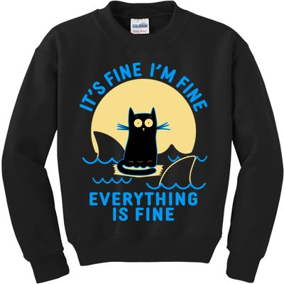 Funny It's Fine I'm Fine Everything Is Fine Shark Cat Kids Sweatshirt