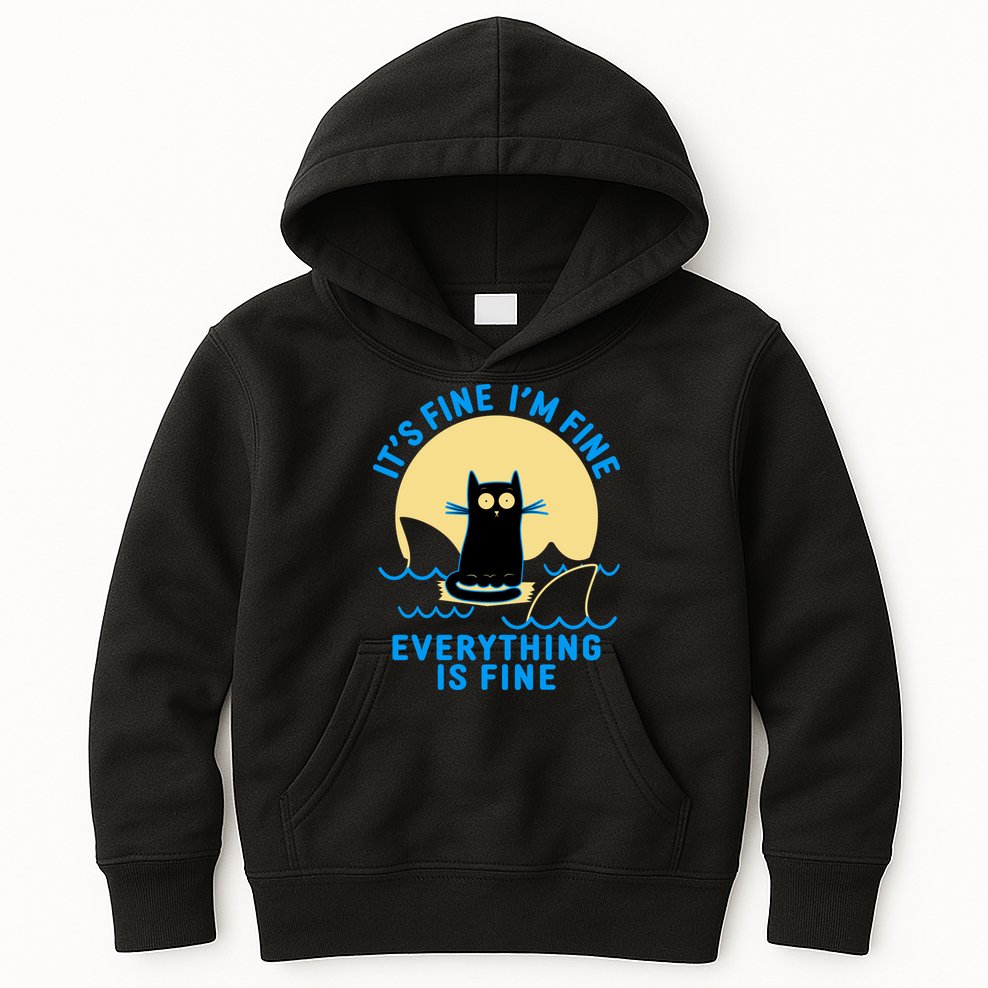 Funny It's Fine I'm Fine Everything Is Fine Shark Cat Kids Hoodie