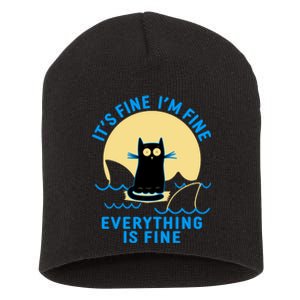 Funny It's Fine I'm Fine Everything Is Fine Shark Cat Short Acrylic Beanie