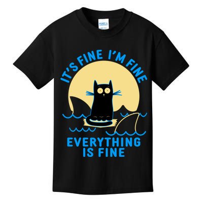 Funny It's Fine I'm Fine Everything Is Fine Shark Cat Kids T-Shirt