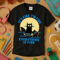 Funny It's Fine I'm Fine Everything Is Fine Shark Cat Kids T-Shirt