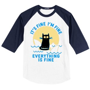 Funny It's Fine I'm Fine Everything Is Fine Shark Cat Baseball Sleeve Shirt