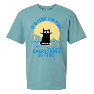 Funny It's Fine I'm Fine Everything Is Fine Shark Cat Sueded Cloud Jersey T-Shirt