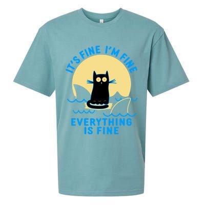Funny It's Fine I'm Fine Everything Is Fine Shark Cat Sueded Cloud Jersey T-Shirt