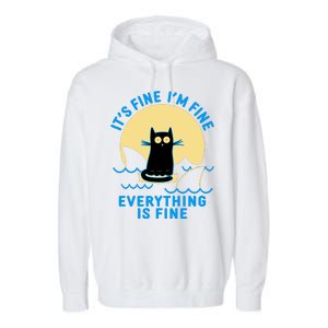 Funny It's Fine I'm Fine Everything Is Fine Shark Cat Garment-Dyed Fleece Hoodie