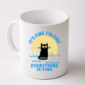 Funny It's Fine I'm Fine Everything Is Fine Shark Cat Coffee Mug