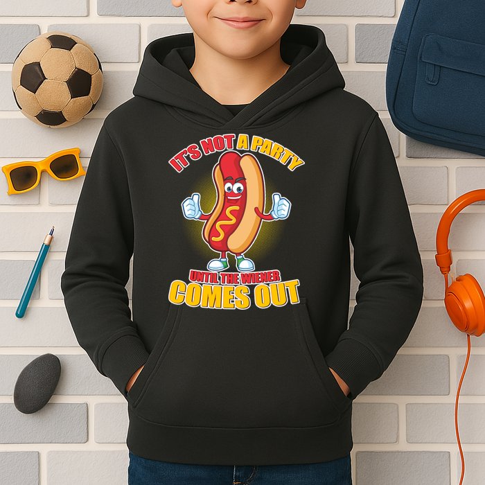 Funny It's Not A Party Until The Wiener Comes Out Kids Hoodie